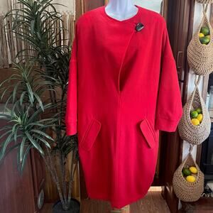Vintage 60s Red Wool Cocoon Coat I Magnin Mod Swing Dolman Minimalist USA Made